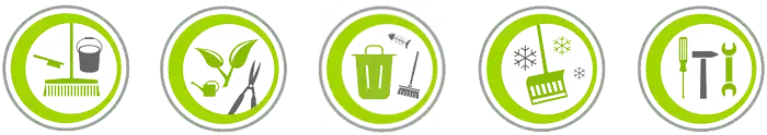 R&R Dienstleistungen GbR - Hausmeisterservice in Magdeburg - Icon Liste - Leistungen - Treppenhaus­reinigung, Pflege der Außenanlagen, Grünflächenpflege, Mülltonnen­­bereitstellung, Winterdienst, Sonderleistungen